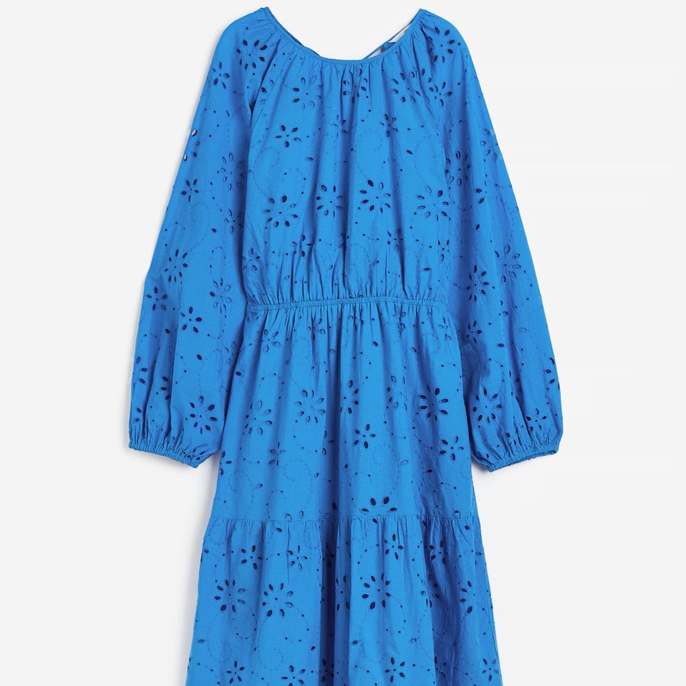 Blue Long Sleeve Eyelet Dress